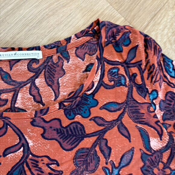 Peruvian Connection Ladies Rust Floral Blouse XS CT 426 - Picture 5 of 7